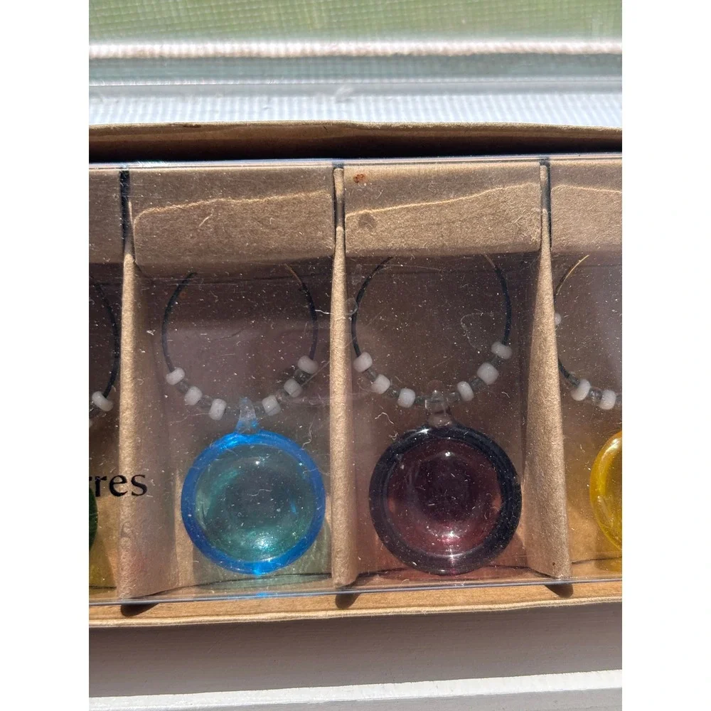 Pier 1 Imports Glass Drink Charms Set of 8 Multicolor Wine Glass Markers NIB